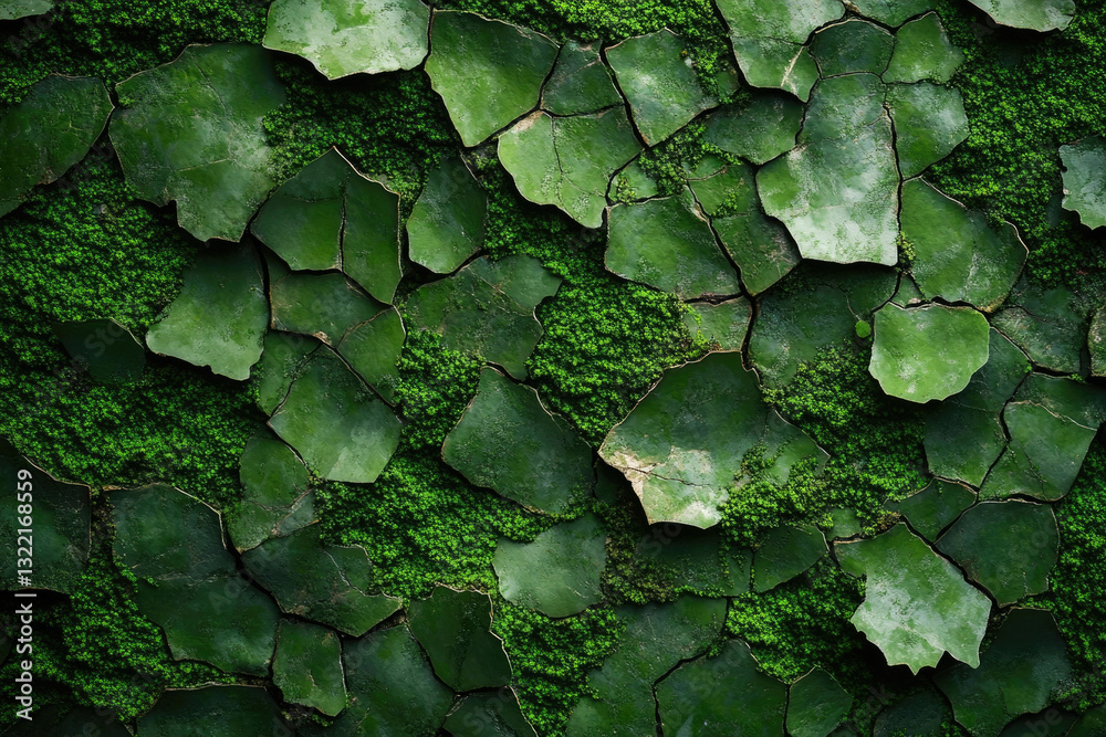 Cracked green surface covered with vibrant moss, creating a textured natural abstract. Cracked green surface covered with vibrant moss, creating a textured natural abstract.