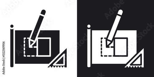 Construction plan icons in solid black and white collection