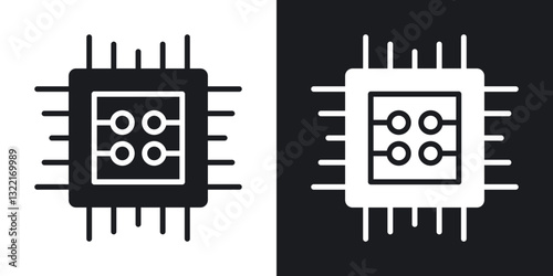 Computer microchip icons in solid black and white collection