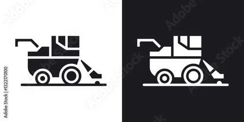 Combine harvester icons in solid black and white collection