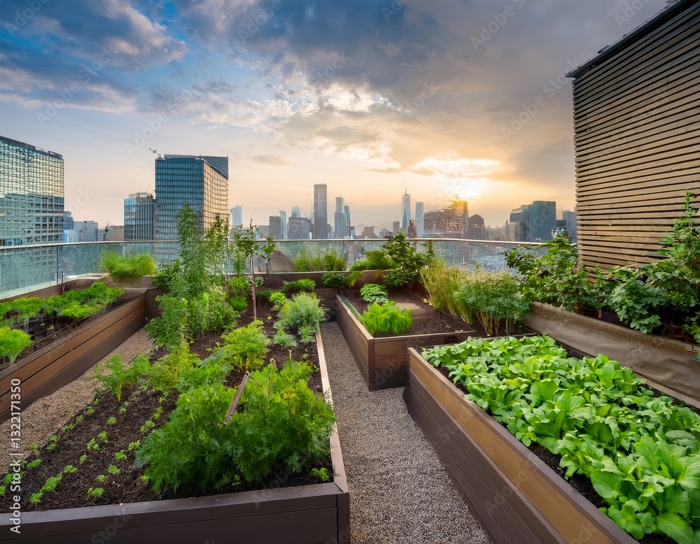 Fototapeta premium vibrant urban garden on a rooftop in the city