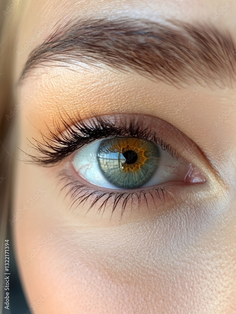 Obraz premium Woman's eye showing long eyelashes and professional make up