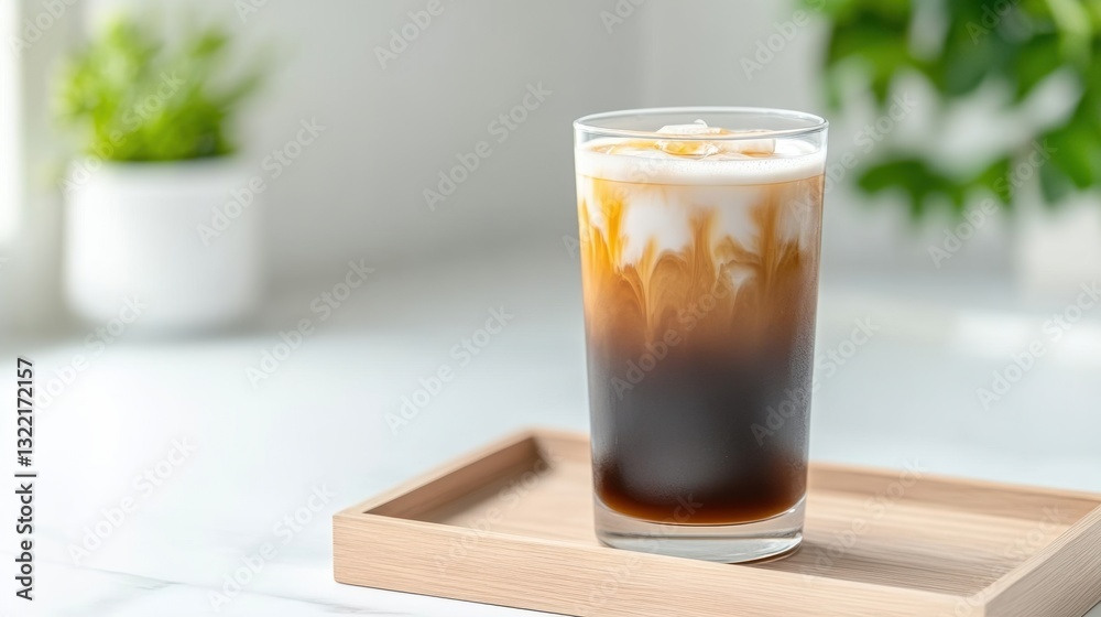 vietnamese coffee dcor, tall glass of vietnamese coffee with coconut, on a wooden tray, in a bright summer kitchen setting vietnamese coffee dcor, tall glass of vietnamese coffee with coconut, on a wooden tray, in a bright summer kitchen setting