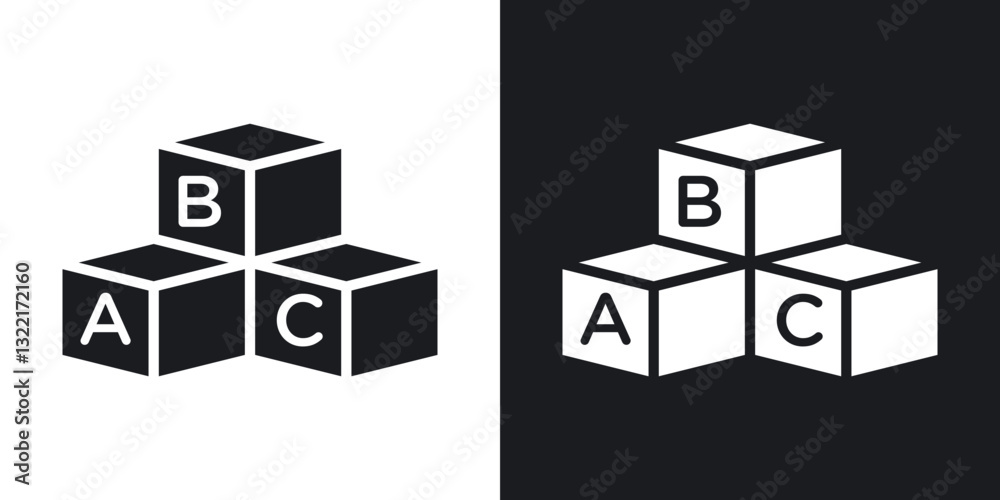 Baby ABC cubes icons in solid black and white collection