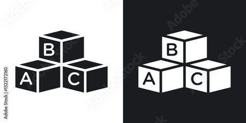 Baby ABC cubes icons in solid black and white collection