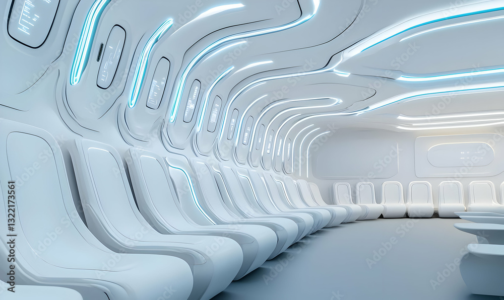 Fototapeta premium Futuristic White Waiting Room with Curved Lines and Ambient Lighting
