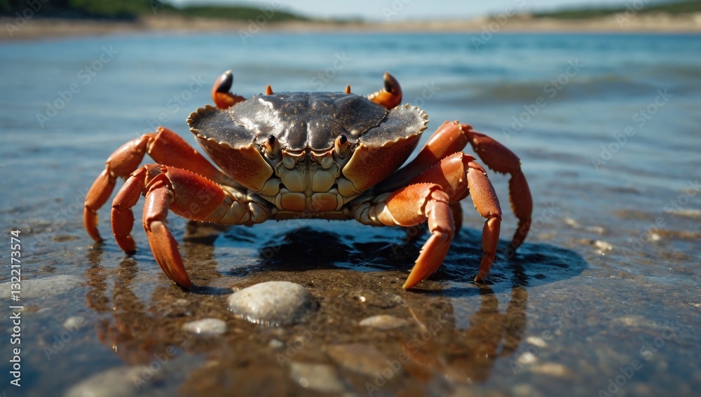 High-definition image of a crab, focusing on its intricate shell patterns and natural colors High-definition image of a crab, focusing on its intricate shell patterns and natural colors