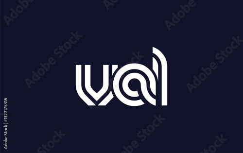 VAL Creative Unique Modern Letter Logo Design. Stylized logo featuring a unique letter design, presenting abstract minimalist aesthetics and modern appeal.
