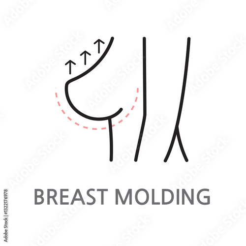 16.BREAST MOLDINGY.breast surgery, female breast icon. Edible breast, line illustration icon on white background. EPS, PNG, JPG