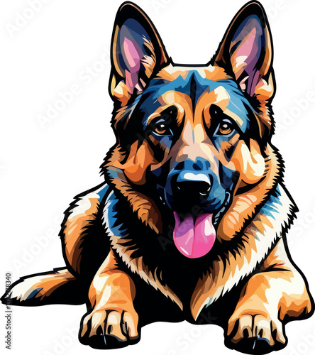 German Shepherd Dog Lying and Looking to front