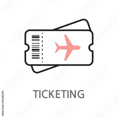 3.TICKETING.Booking, ticketing, plane booking icons. Edible booking, ticketing, plane booking linear illustration icons on a white background. EPS, PNG, JPG