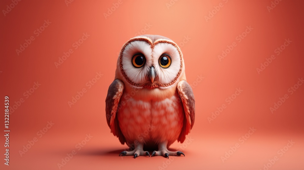Obraz premium Cute Cartoon Owl With Big Eyes Against an Orange Background in a Quirky Art Style
