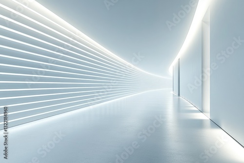 Futuristic minimalist corridor with glowing lines and sleek walls, creating a clean, modern atmosphere.