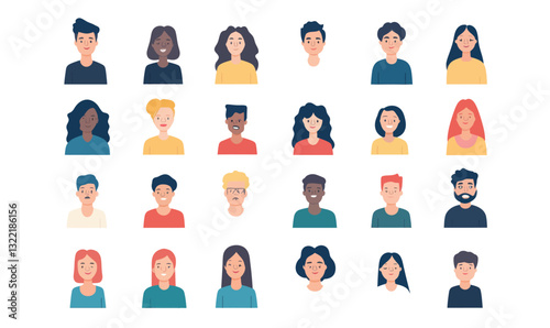 Diverse Individuals Vector Portrait Set with Bold Colors for Inclusive Projects