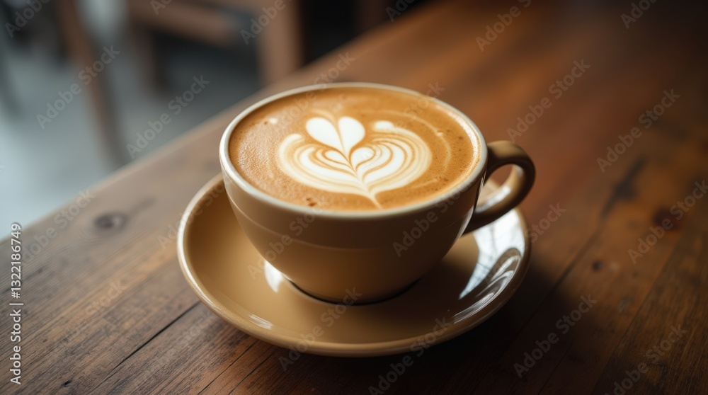 Beautiful Latte Art in a Cozy Cafe Setting During the Morning Hours Beautiful Latte Art in a Cozy Cafe Setting During the Morning Hours