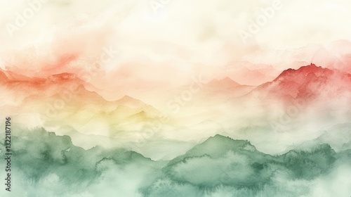 Serene landscape painting calm mountains watercolor art dreamy atmosphere aesthetic view nature concept