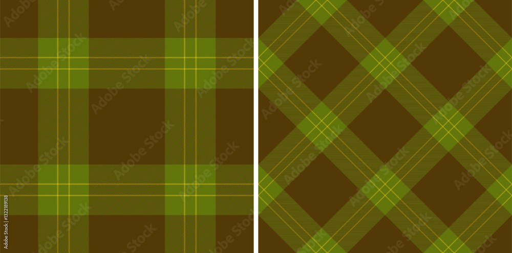 Two stylish plaid patterns in earthy olive and brown tones. Perfect for textile design, website backgrounds, or autumnthemed projects. Two stylish plaid patterns in earthy olive and brown tones. Perfect for textile design, website backgrounds, or autumnthemed projects.