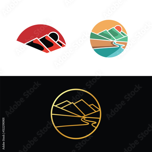 WebColorful Abstract Landscape Logos with Mountains and Sunset Aesthetic