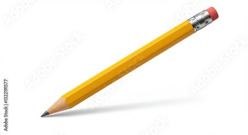 Yellow wooden pencil, sharp graphite tip, red eraser, classic school supply, isolated on white background, macro photography, high detail, clean lines, simple composition, iconic design, nostalgic obj