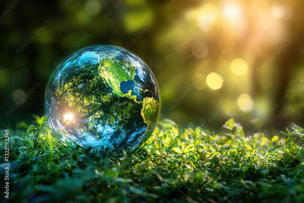 A globe is sitting on a green grassy field A globe is sitting on a green grassy field