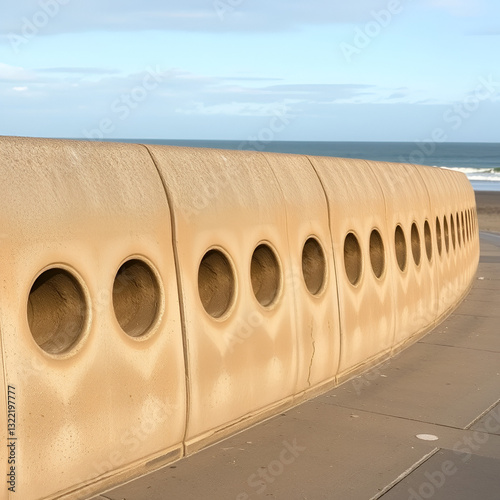 concrete windbreak with holes on the seafront at Thornton Cleveleys