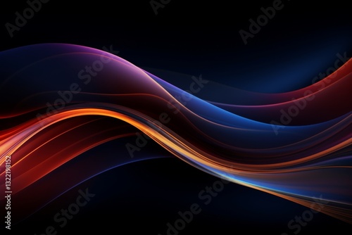 Abstract Glowing Red And Blue Wavy Lines On A Black Background, Digital Art Design Element.