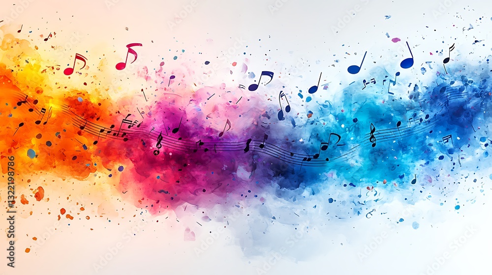 Obraz premium A lively swirl of musical notes in bright colors evoking the power of rhythm and sound