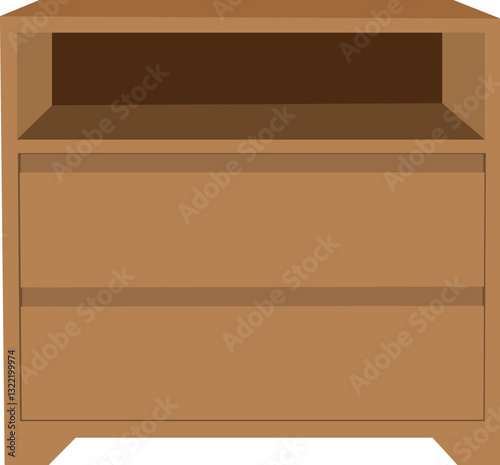 A wooden nightstand with a drawer and a shelf. The nightstand is empty.wooden cabinet vector illustration isolated on white background