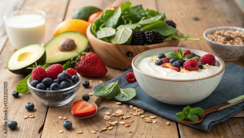 Vibrant probiotic composition in a balanced diet for health and wellness.