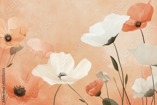 Beautiful artistic painting of various colorful flowers with long stems