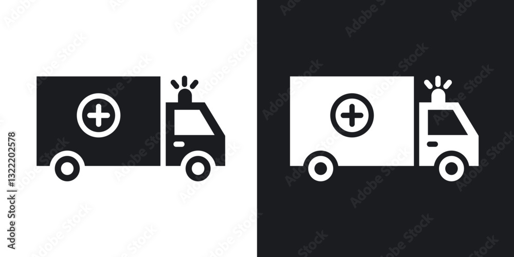 Ambulance icons in solid black and white collection Ambulance icons in solid black and white collection