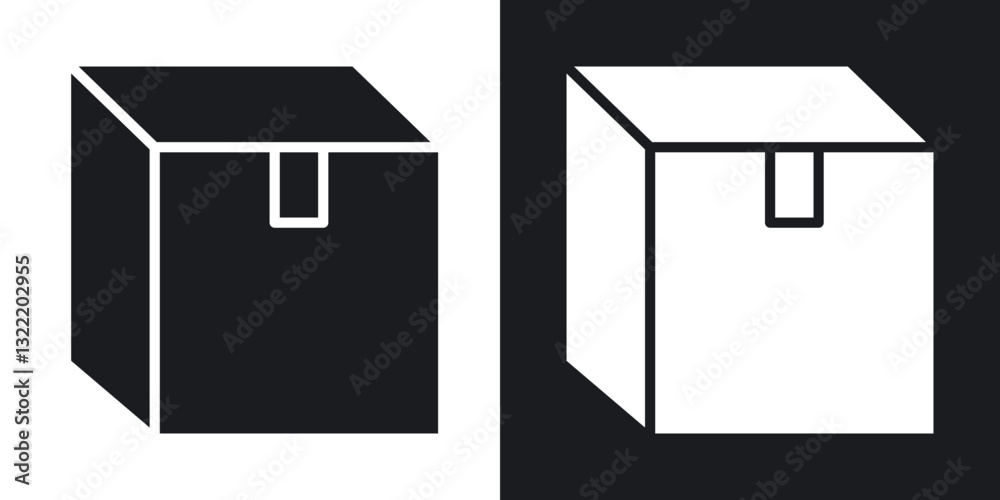 Boxes icons in solid black and white collection Boxes icons in solid black and white collection