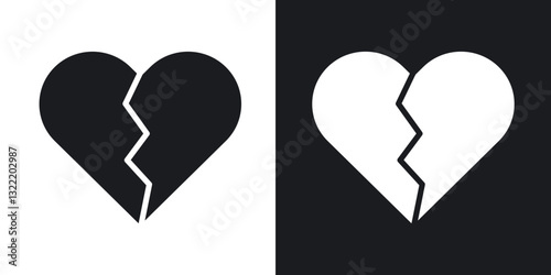 Broken heart icons in solid black and white collection