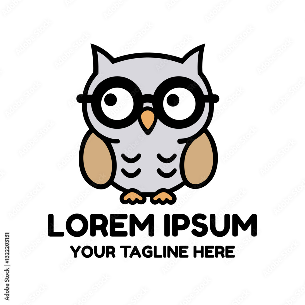 A cute cartoon owl with large eyes and soft feathers sits cheerfully A cute cartoon owl with large eyes and soft feathers sits cheerfully