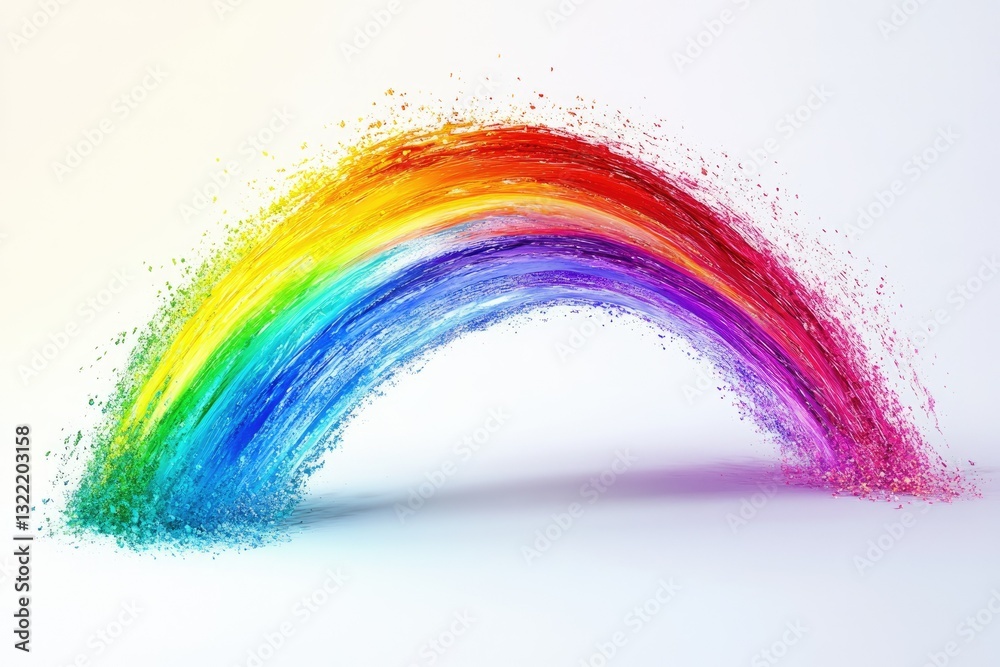 Obraz premium Vibrant rainbow arc painted with dynamic brushstrokes, splashing colorful hues.