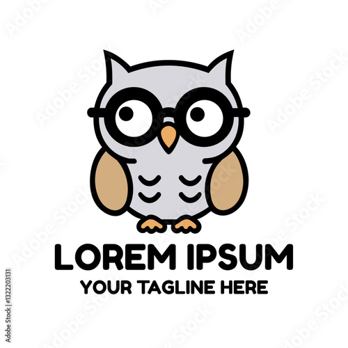 A cute cartoon owl with large eyes and soft feathers sits cheerfully