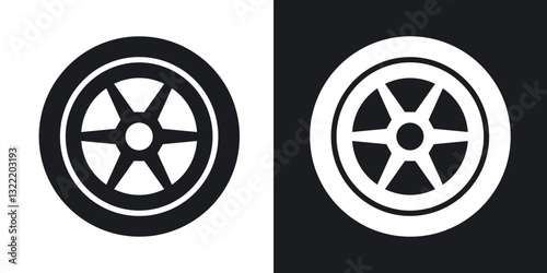 Car wheel icons in solid black and white collection