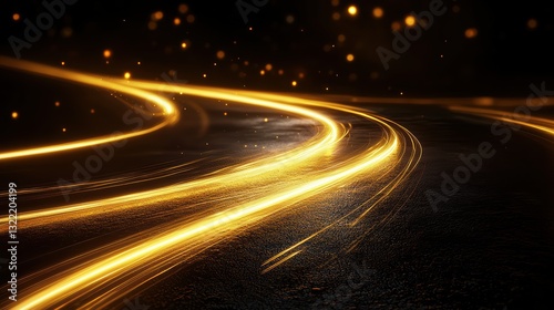Radiant golden light traces a sinuous path through darkness
