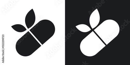 Herbal capsule icons in solid black and white collection