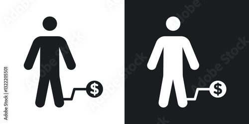 Man with debt icons in solid black and white collection