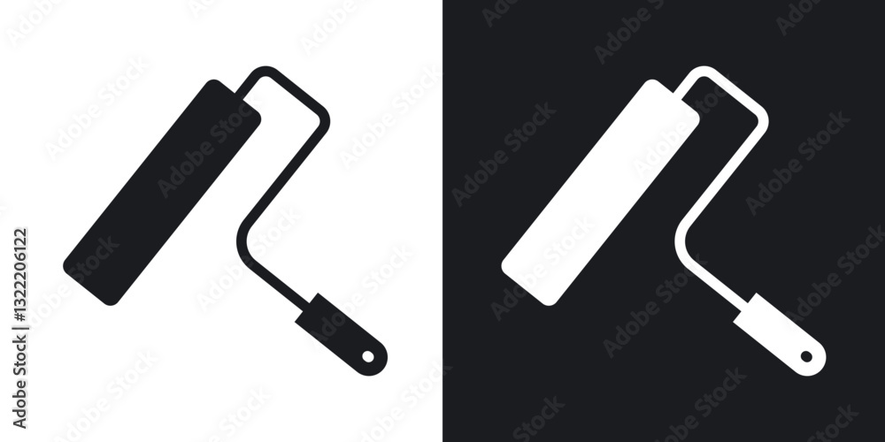 Paint roller icons in solid black and white collection Paint roller icons in solid black and white collection