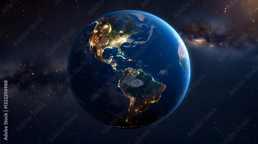 Fototapeta premium A blue and white planet with a dark spot in the middle