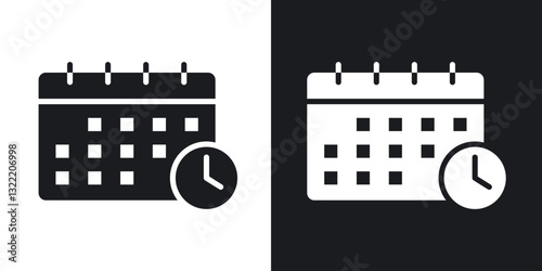 Schedule icons in solid black and white collection