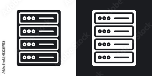 Server rack icons in solid black and white collection