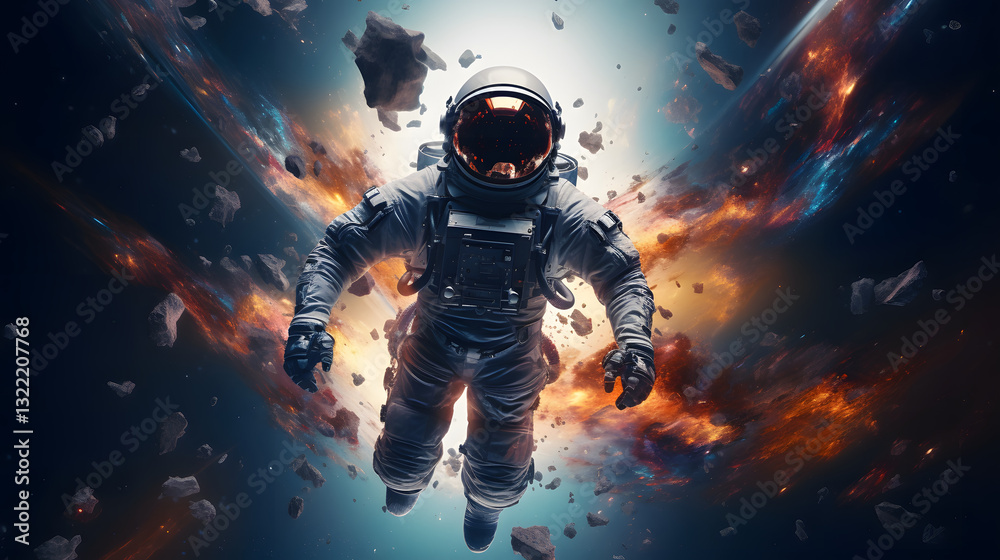 A man in a space suit is flying through space A man in a space suit is flying through space
