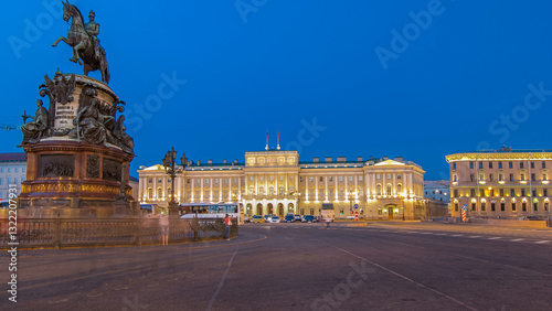 Εκτύπωση καμβά Mariinsky palace and monument to Nikolay I from Isaac's square day to night timelapse hyperlapse
