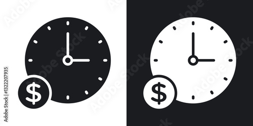 Time is money icons in solid black and white collection