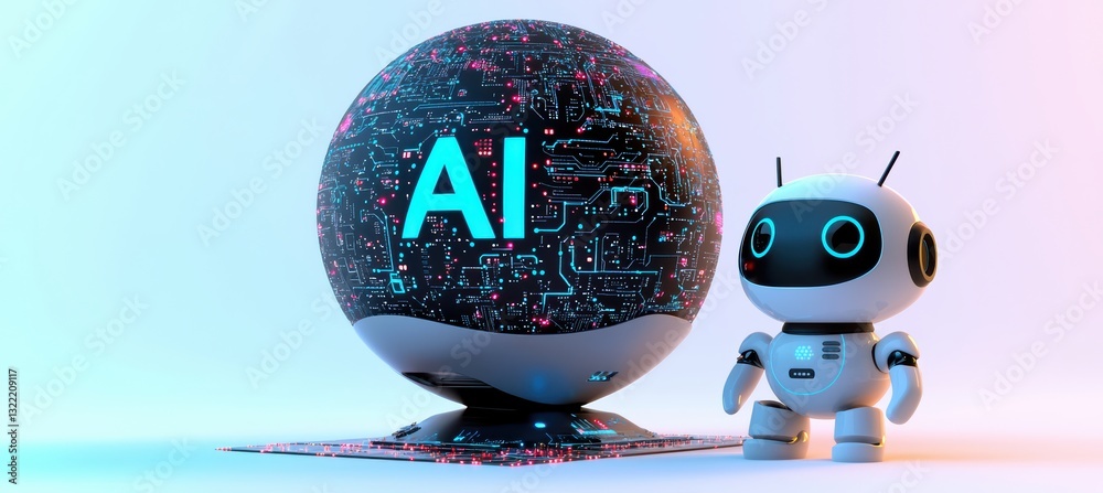 Charming ai robot agent and futuristic sphere in hightech harmony