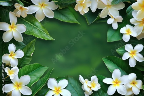Fresh white flowers with yellow centers and green leaves