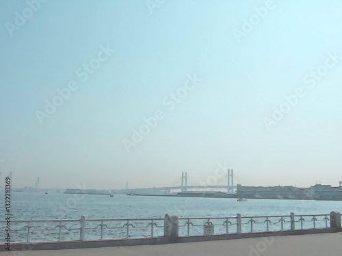 山下公園からの横浜ベイブリッジ。イラスト風の写真